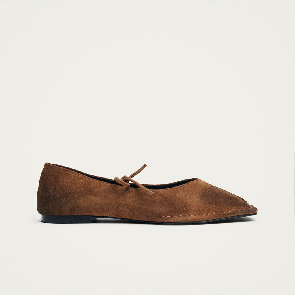 Sway Vintage Effect Suede Brown Leather Ballet Flats