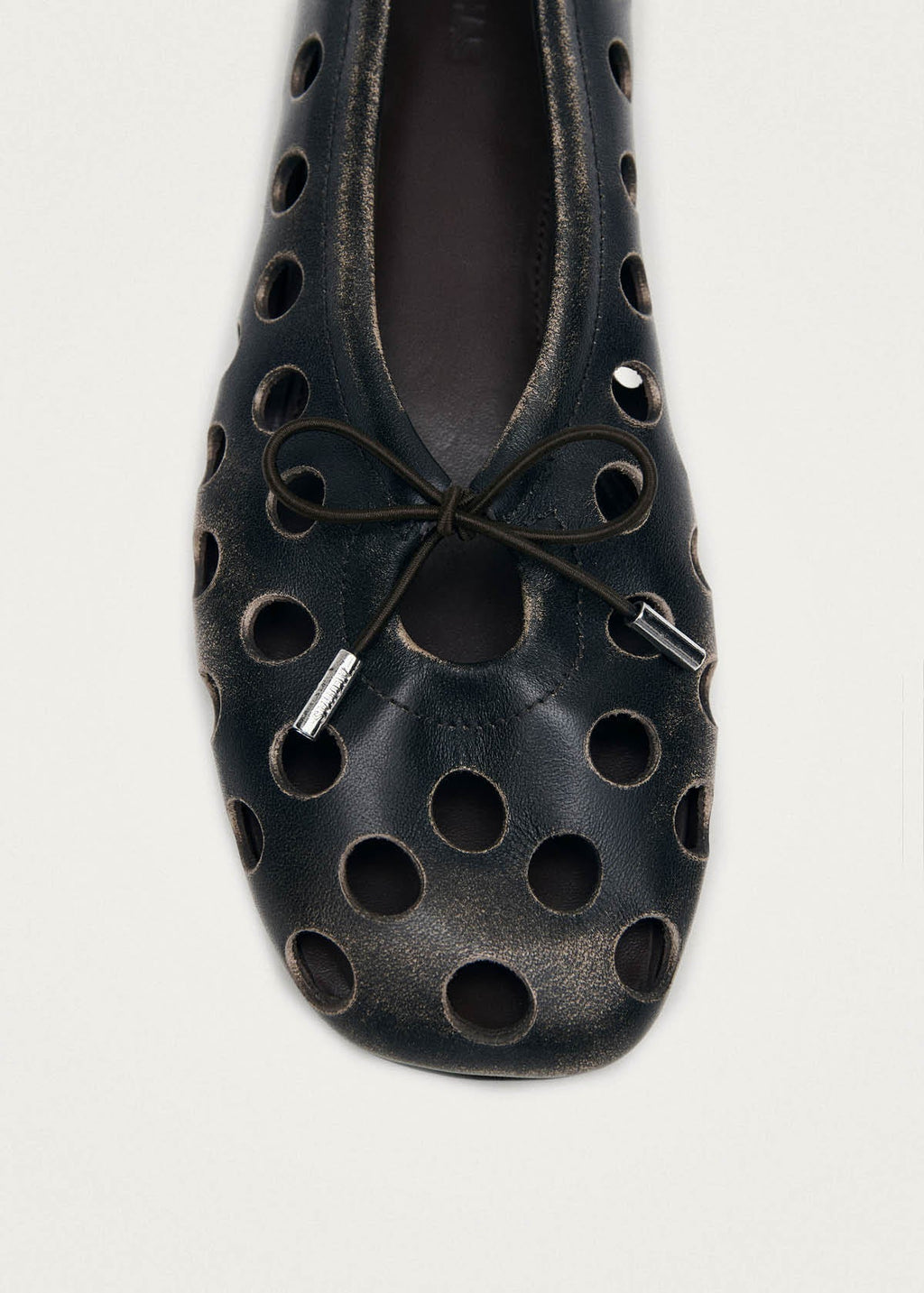 Rosalind Cut Out Vintage Effect Brown Leather Ballet Flats