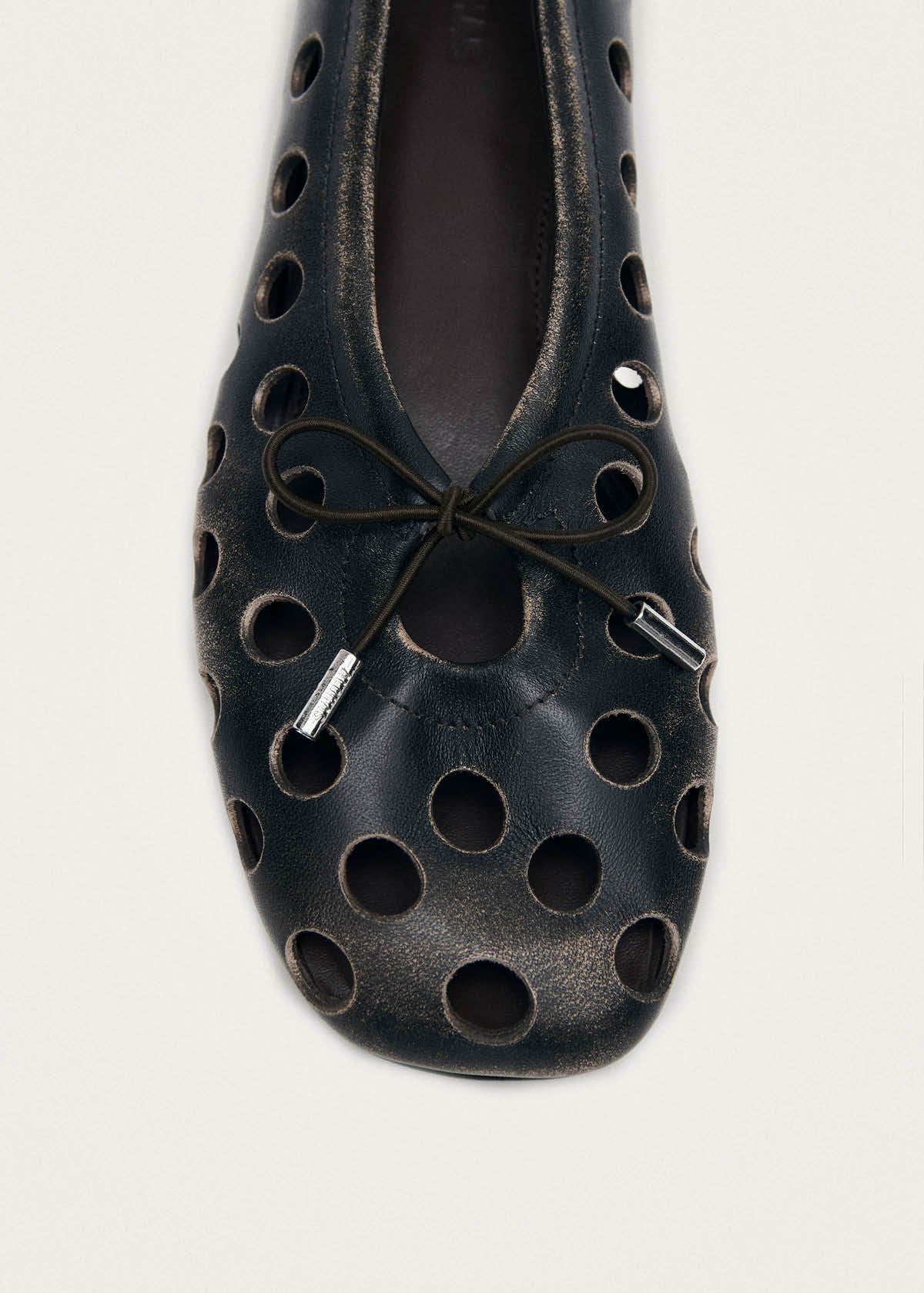 Rosalind Cut Out Vintage Effect Brown Leather Ballet Flats