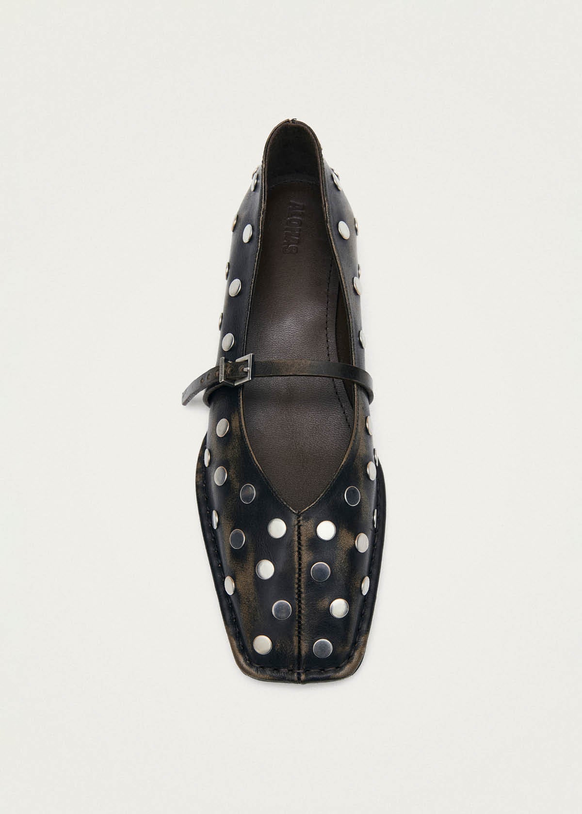 Sway All Studs Vintage Effect Dark Brown Leather Ballet Flats