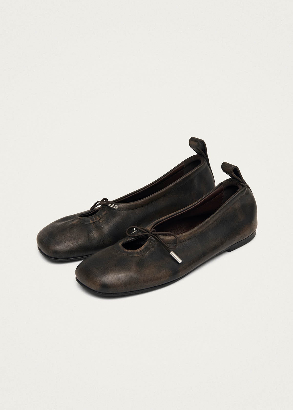 Rosalind Vintage Effect Brown Leather Ballet Flats