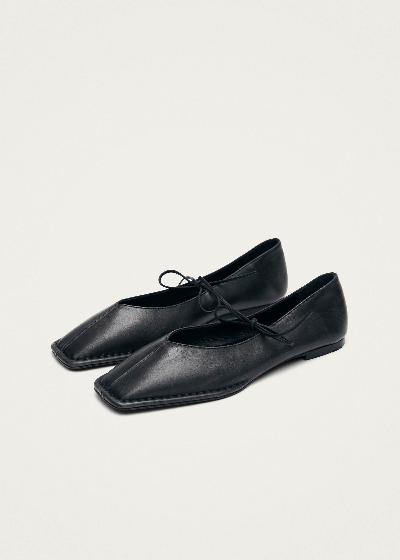 Sway Vintage Effect Black Leather Ballet Flats