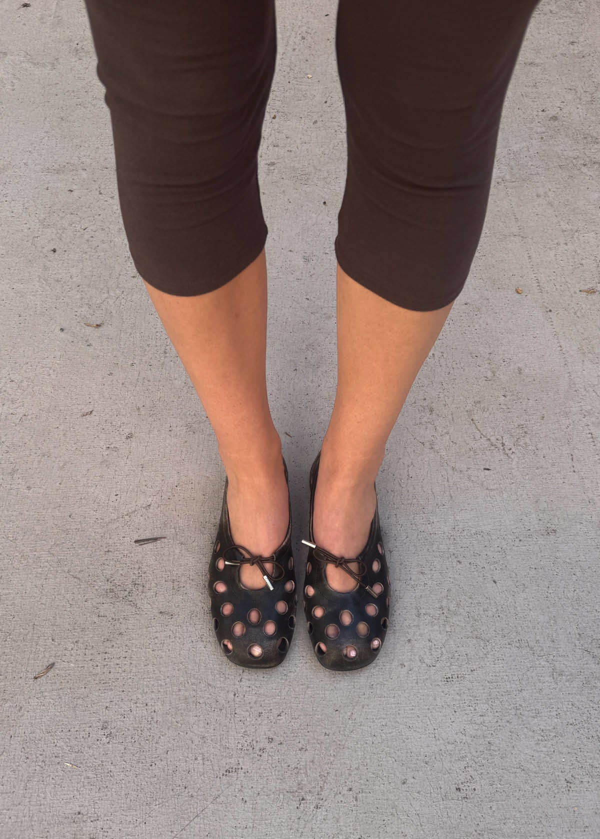 Rosalind Cut Out Vintage Effect Brown Leather Ballet Flats