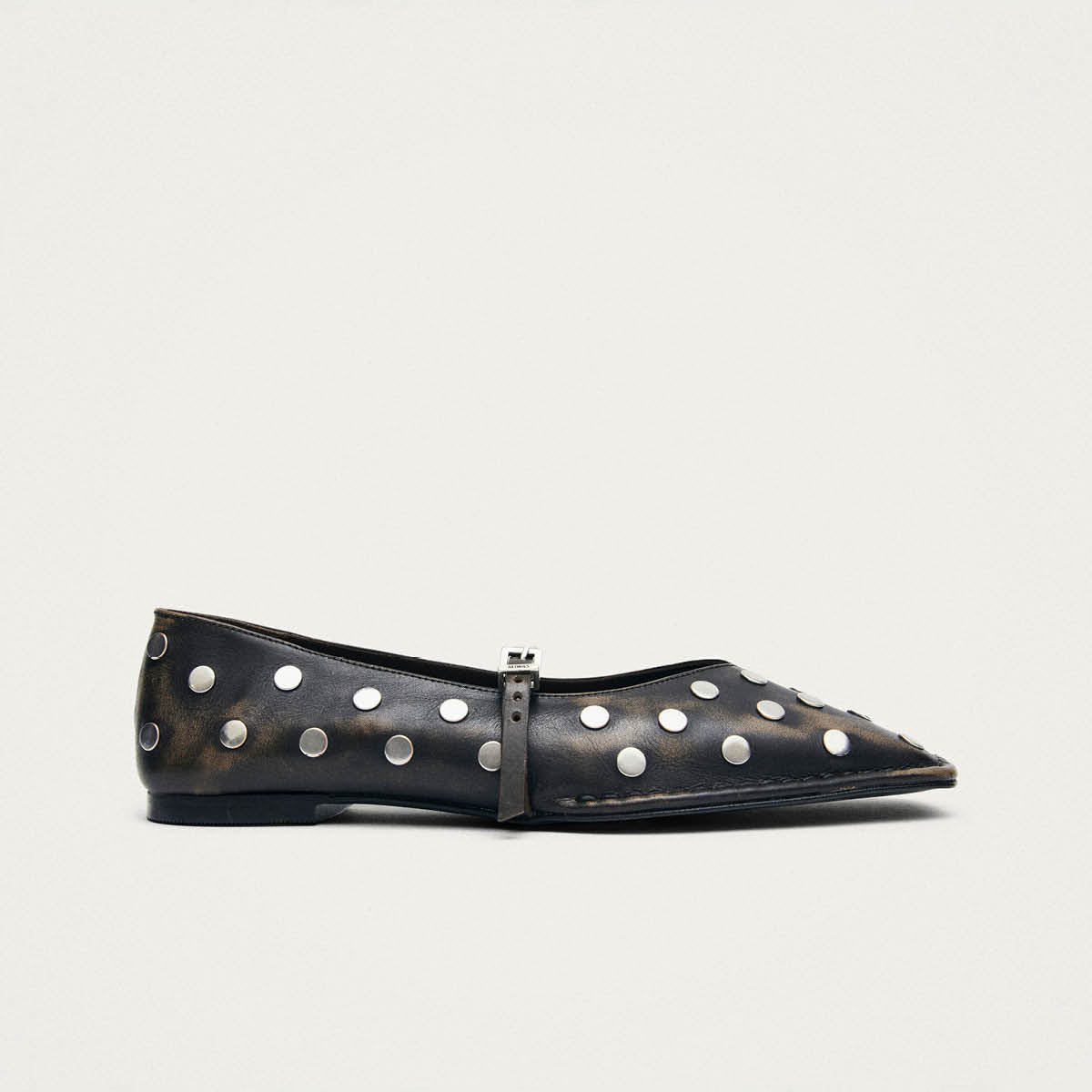 Sway All Studs Vintage Effect Dark Brown Leather Ballet Flats