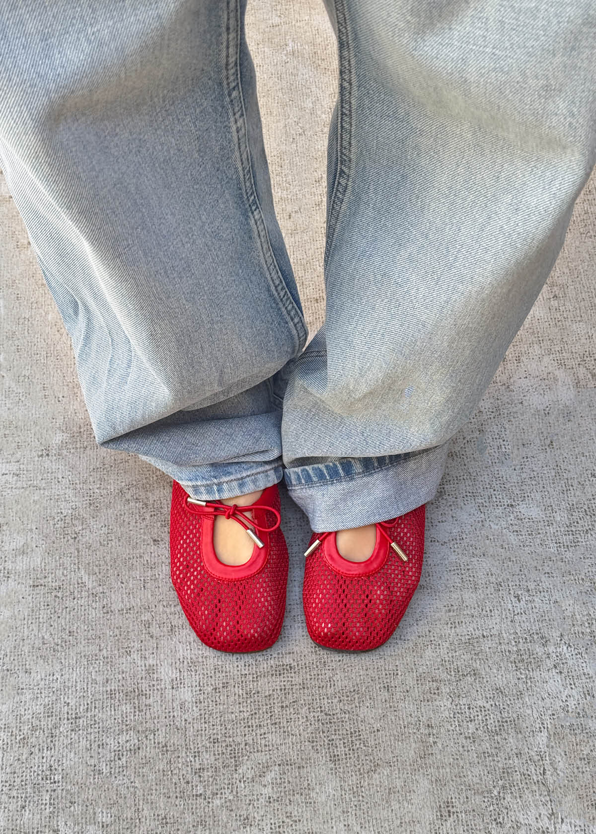 Rosalind Mesh Red Leather Ballet Flats