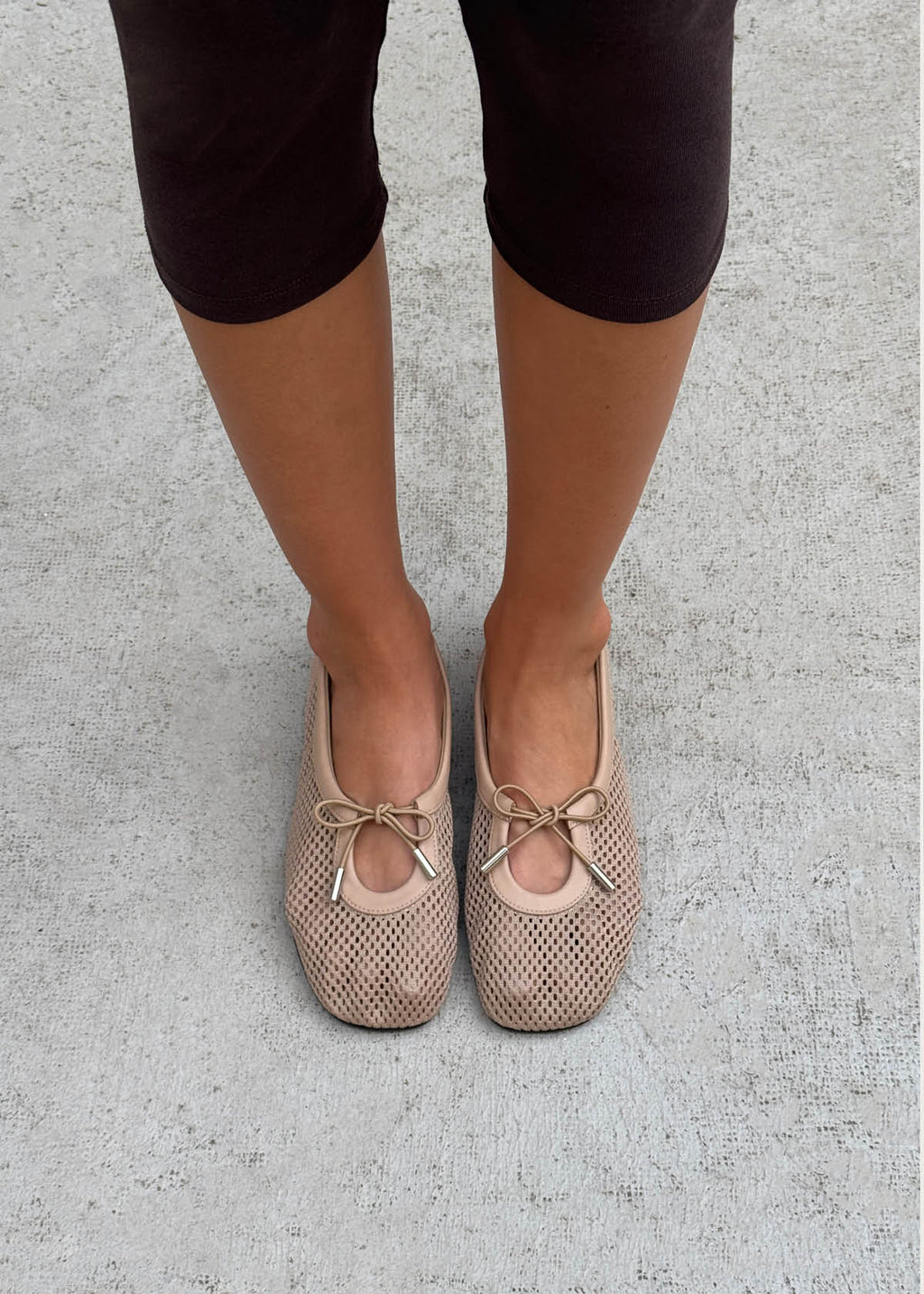 Rosalind Mesh Beige Leather Ballet Flats