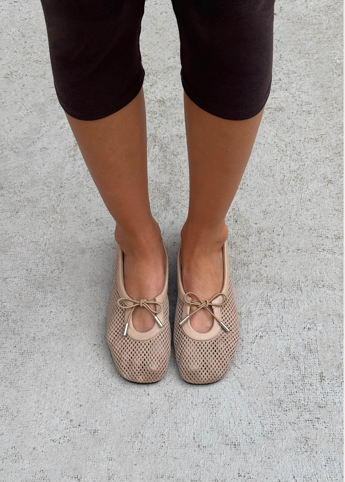 Rosalind Mesh Beige Leather Ballet Flats