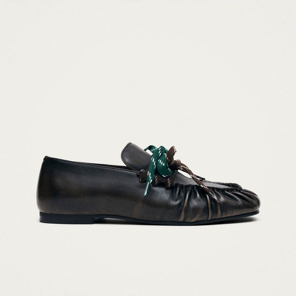 Aven Lace Vintage Effect Brown Leather Loafers