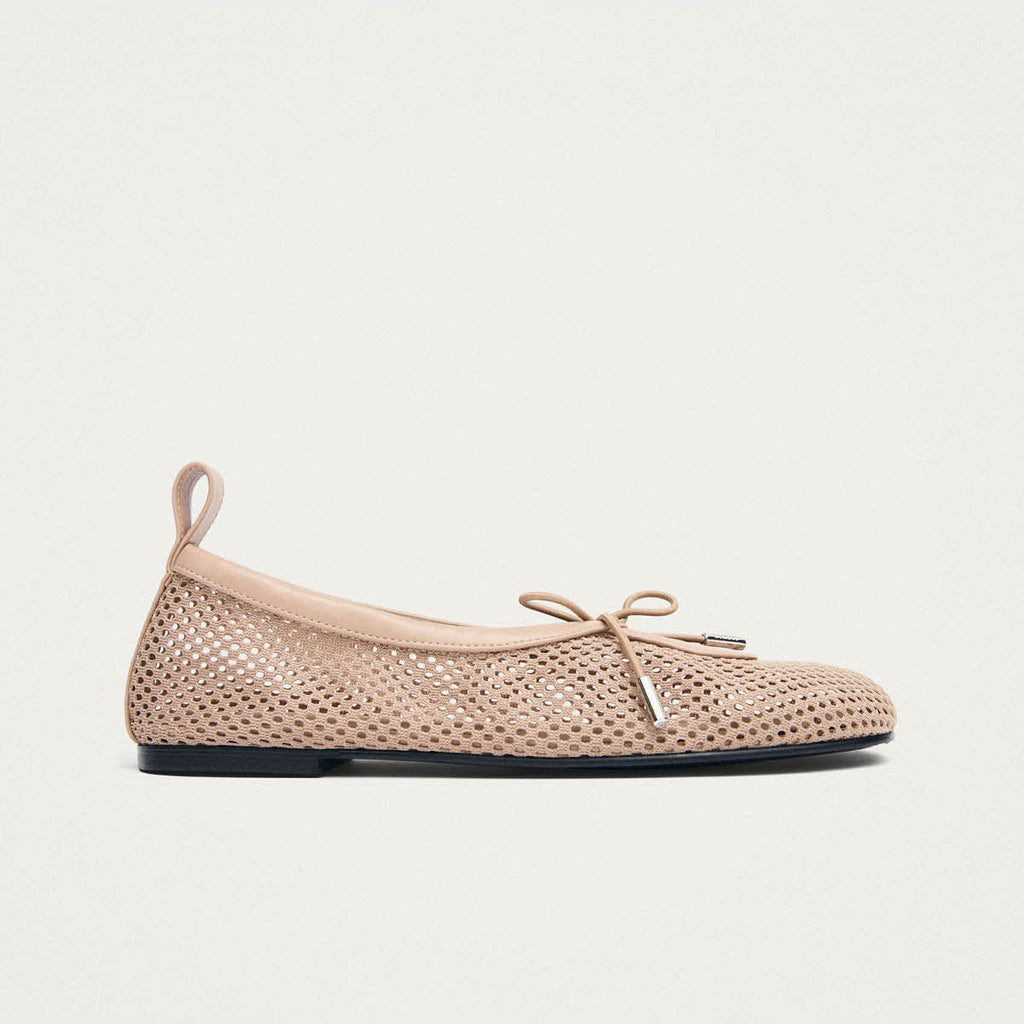 Rosalind Mesh Beige Leather Ballet Flats