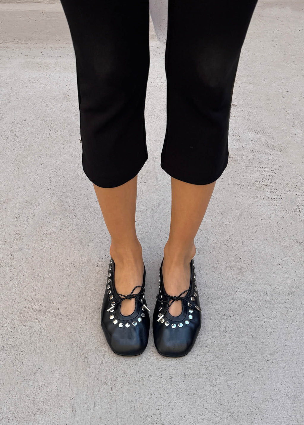 Rosalind Studs Black Leather Ballet Flats