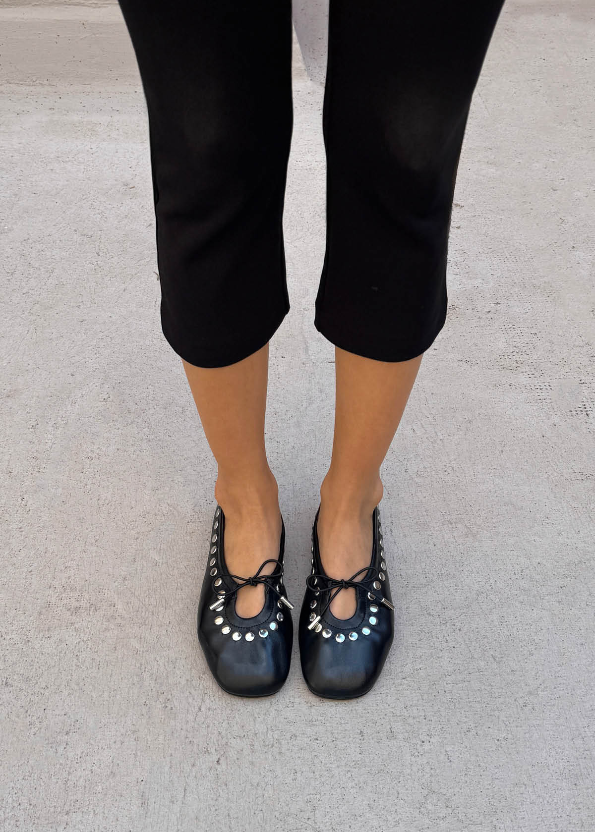 Rosalind Studs Black Leather Ballet Flats