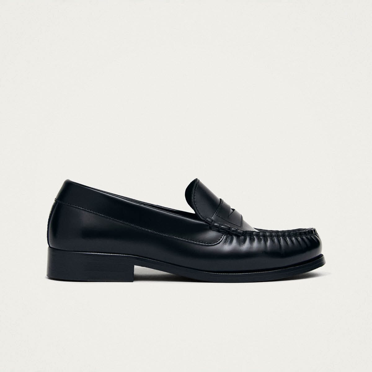Rivet Black Leather Loafers