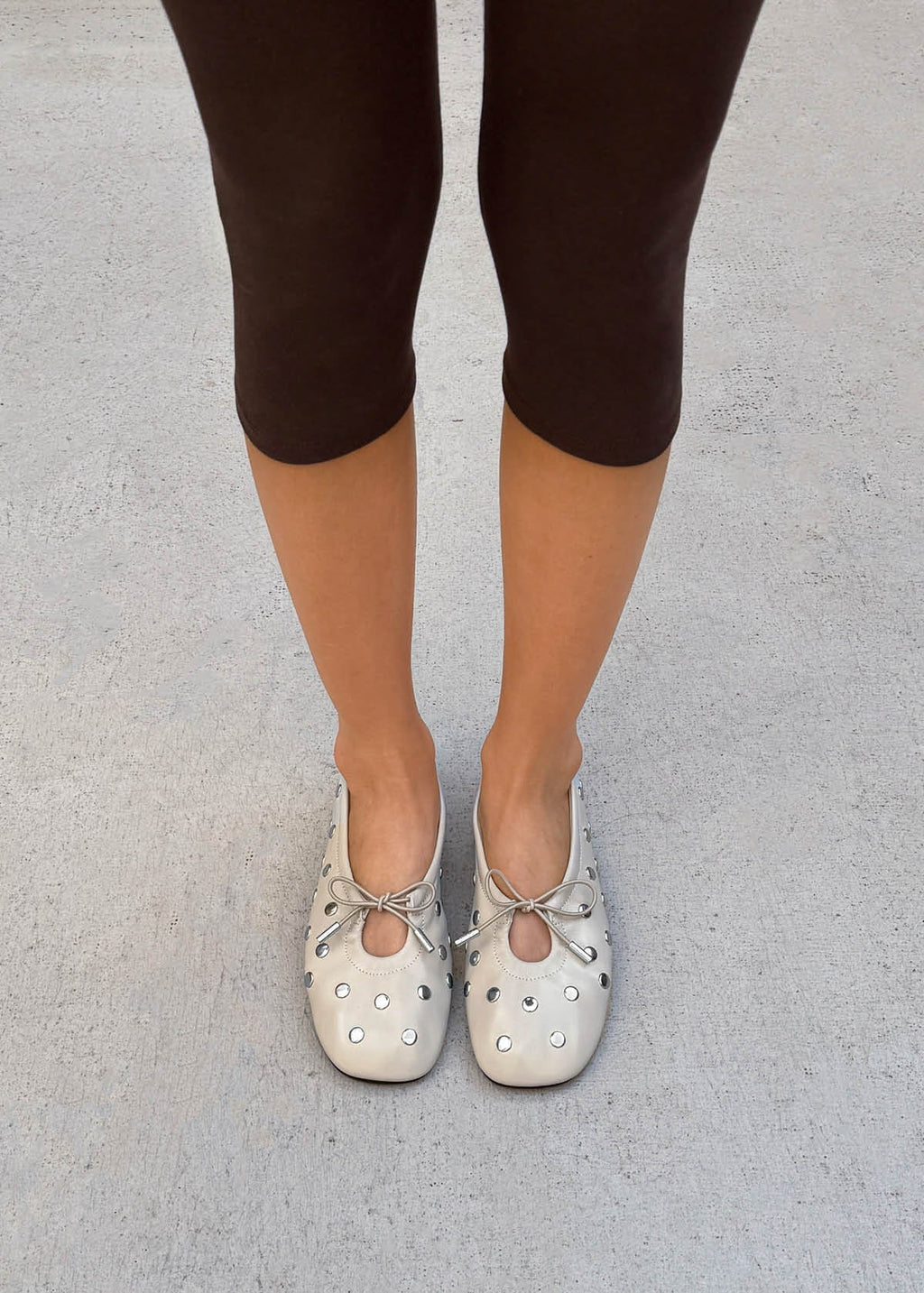 Rosalind All Studs Cream Leather Ballet Flats