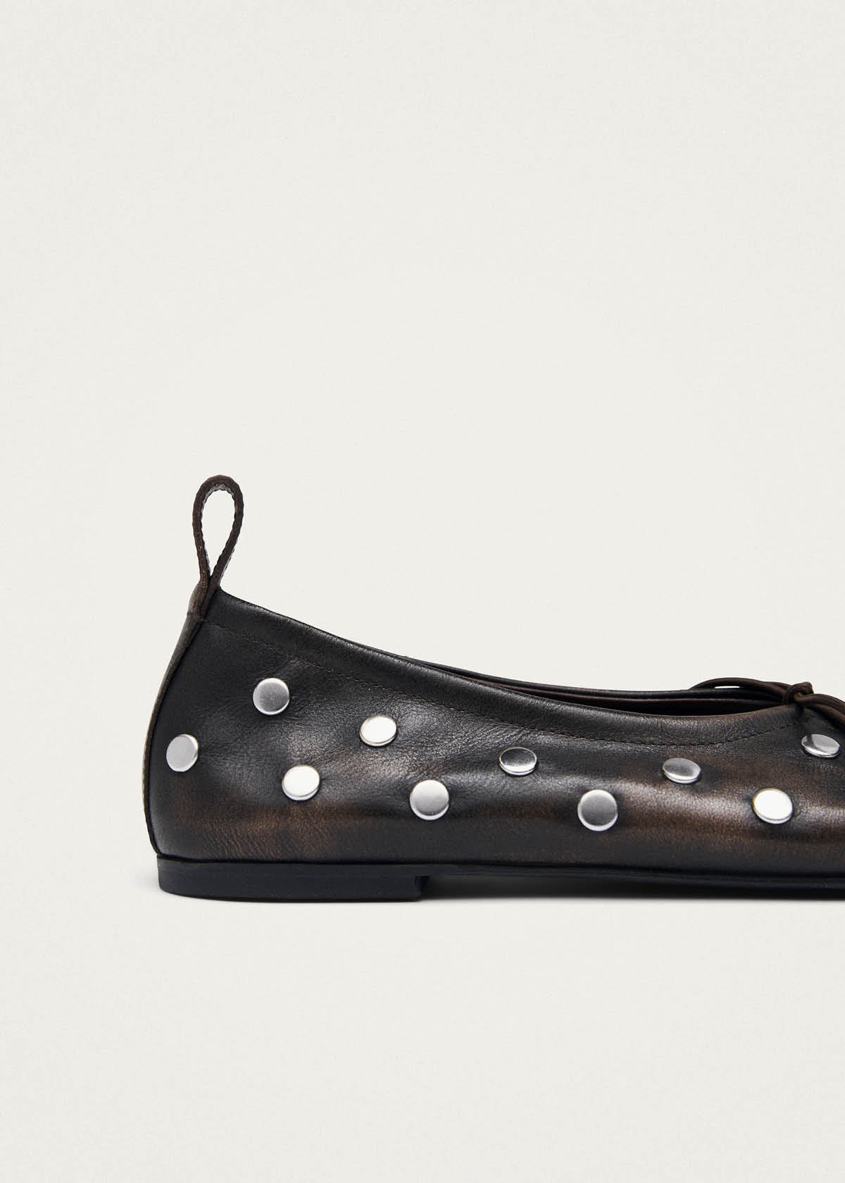 Rosalind All Studs Vintage Effect Brown Leather Ballet Flats