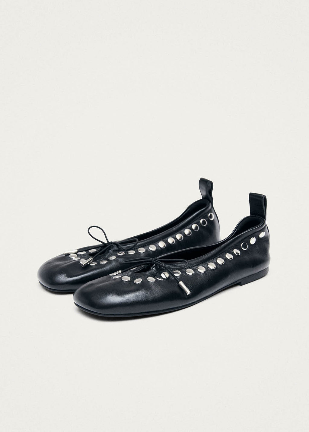 Rosalind Studs Black Leather Ballet Flats