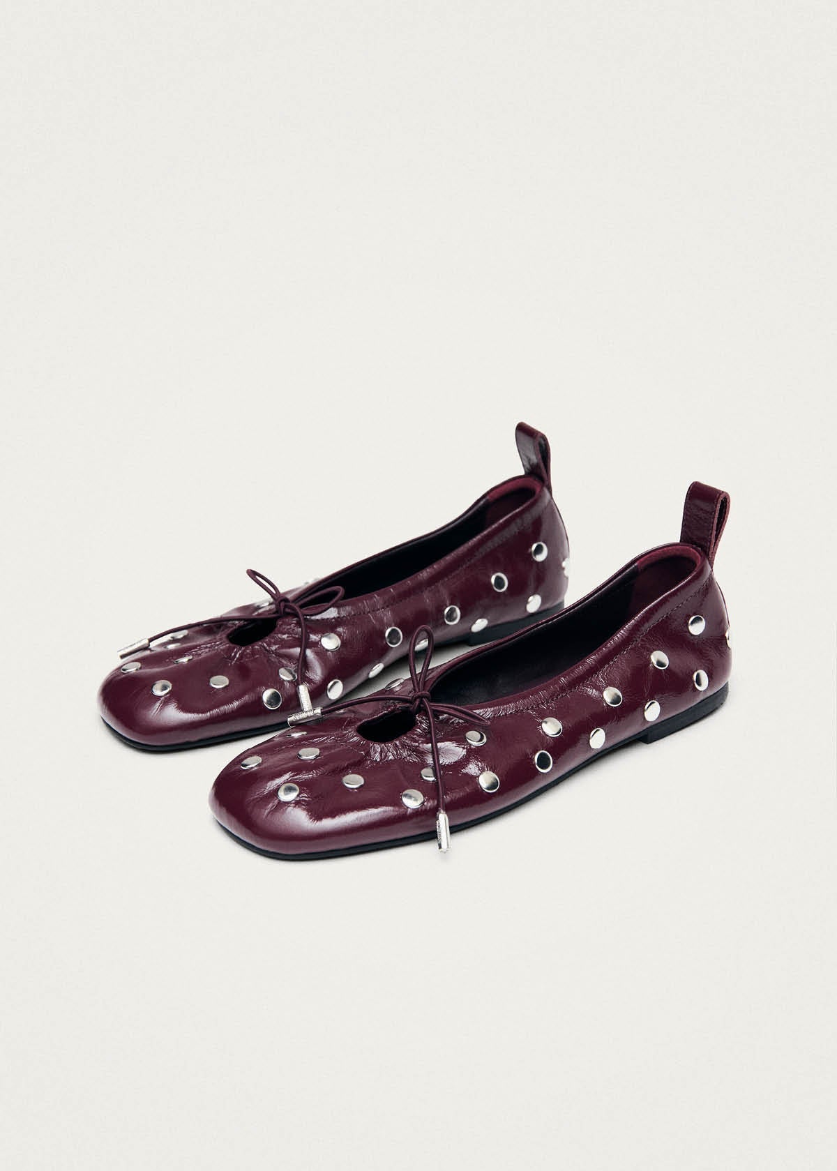 Rosalind All Studs Patent Burgundy Leather Ballet Flats