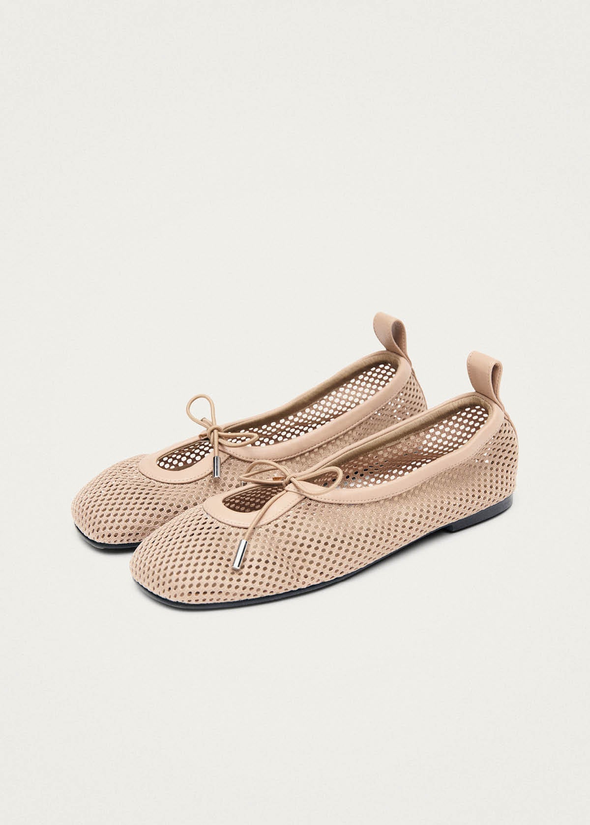 Rosalind Mesh Beige Leather Ballet Flats