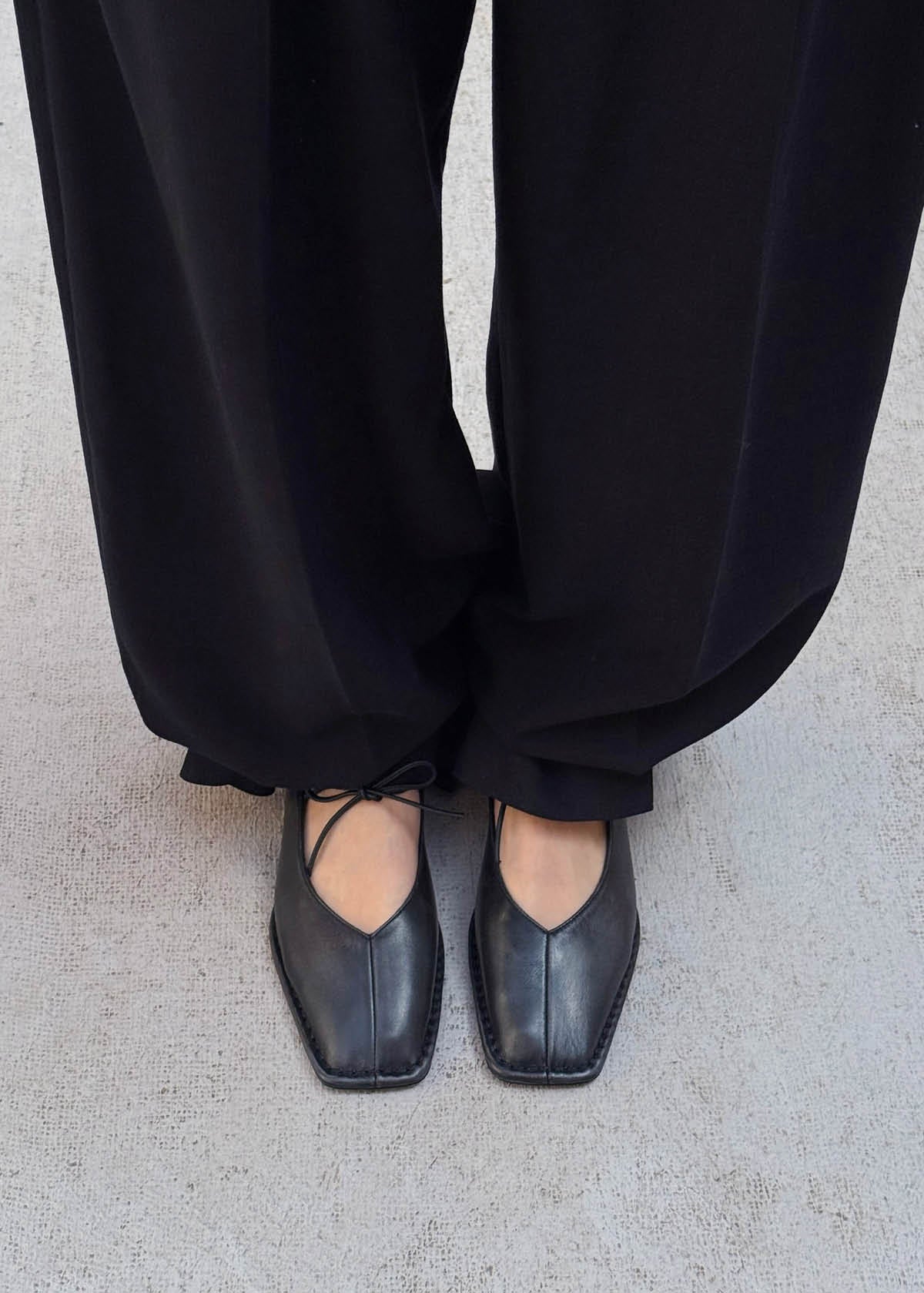 Sway Vintage Effect Black Leather Ballet Flats
