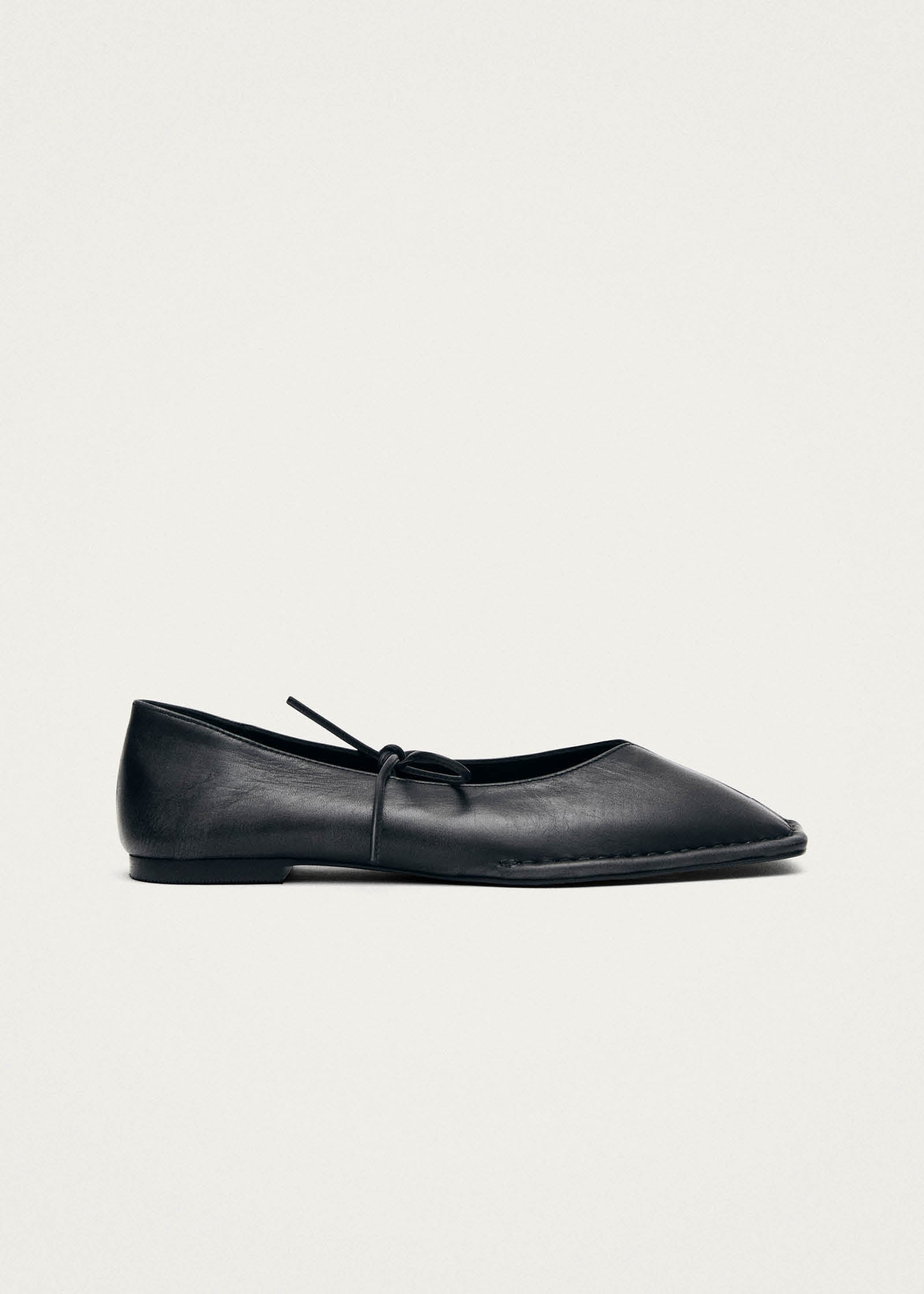 Sway Vintage Effect Black Leather Ballet Flats