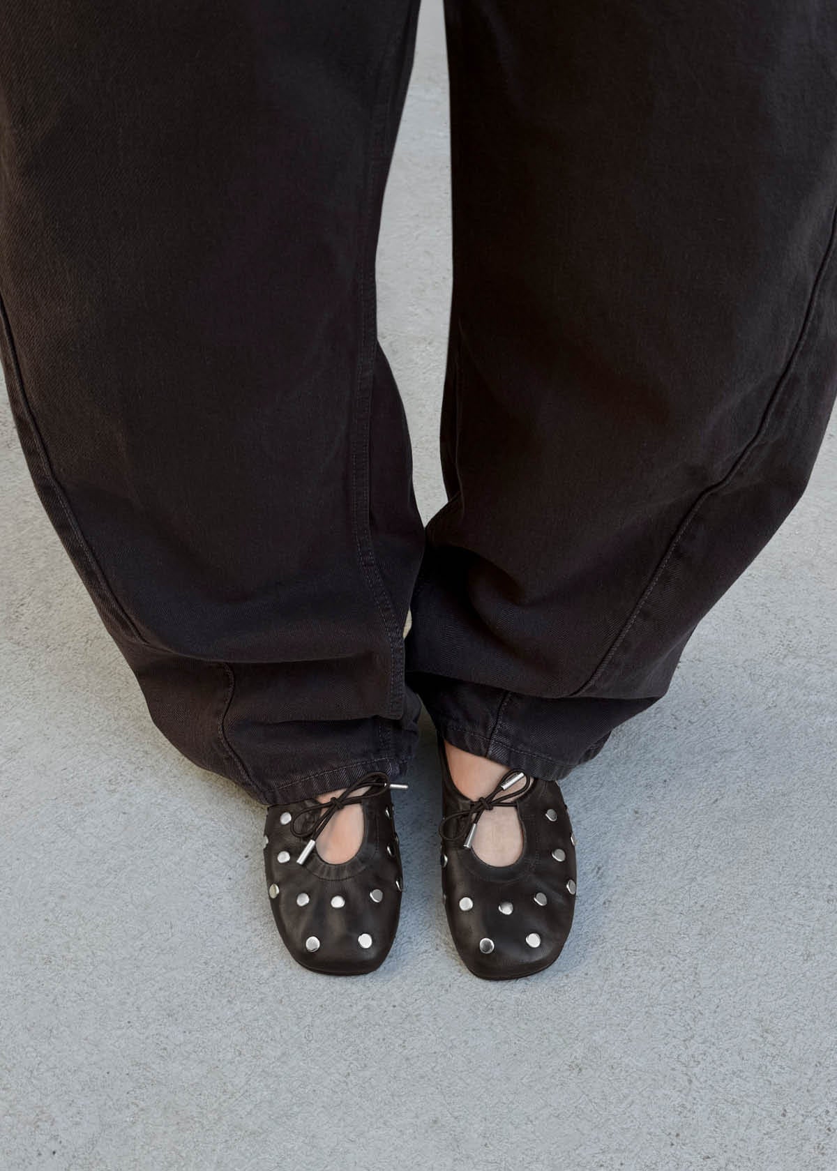 Rosalind All Studs Vintage Effect Brown Leather Ballet Flats