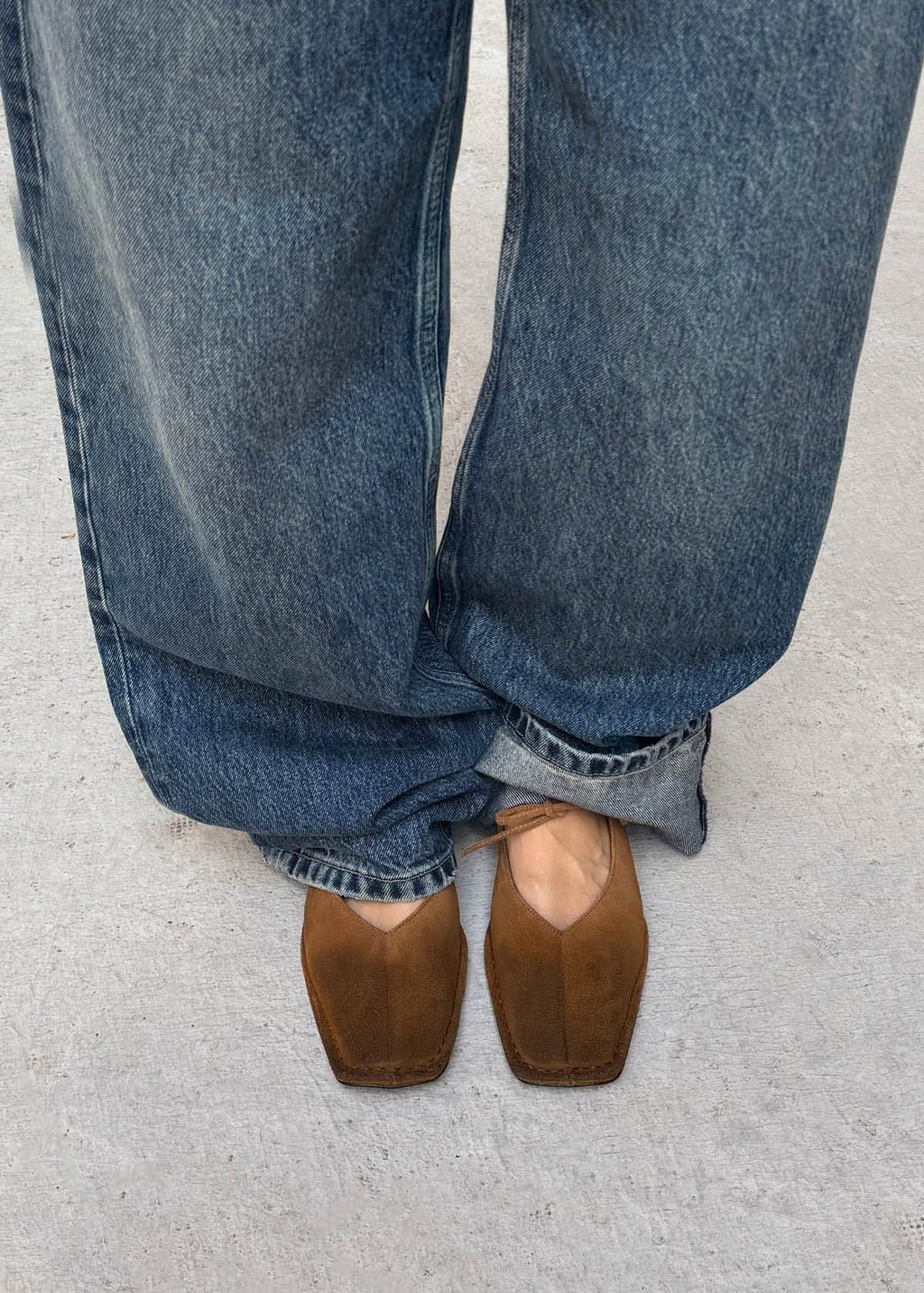 Sway Vintage Effect Suede Brown Leather Ballet Flats