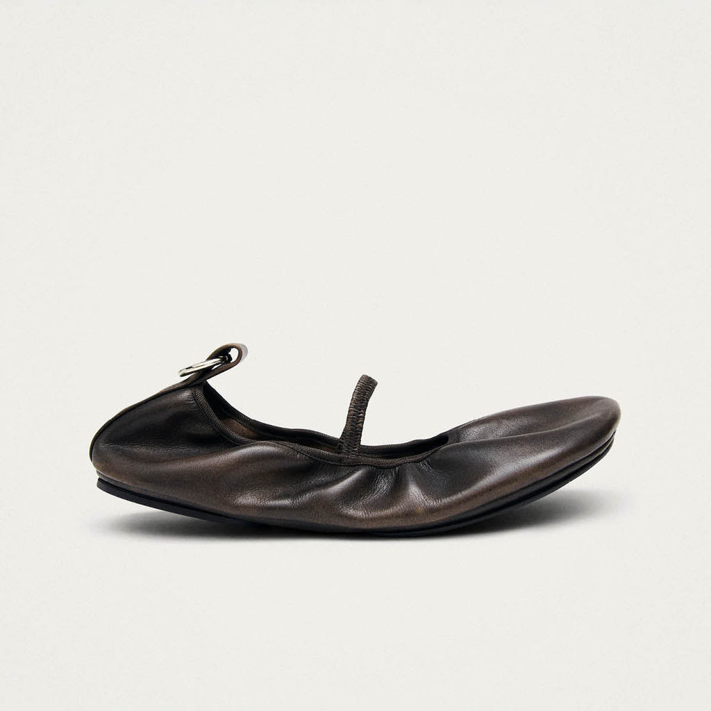 Naira Barefoot Vintage Effect Brown Leather Ballet Flats