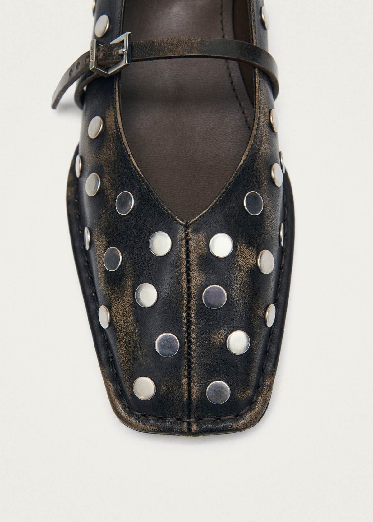 Sway All Studs Vintage Effect Dark Brown Leather Ballet Flats