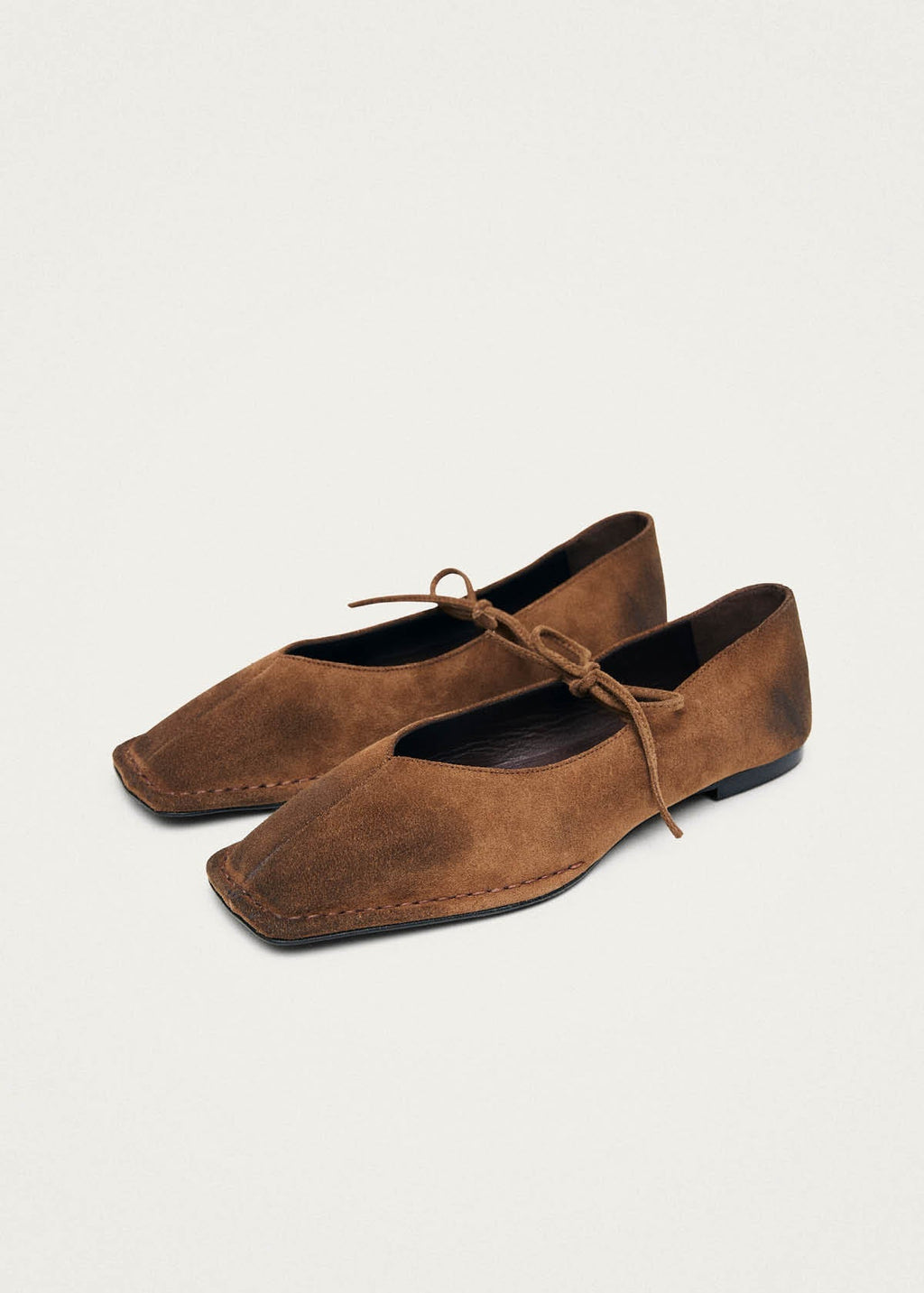 Sway Vintage Effect Suede Brown Leather Ballet Flats