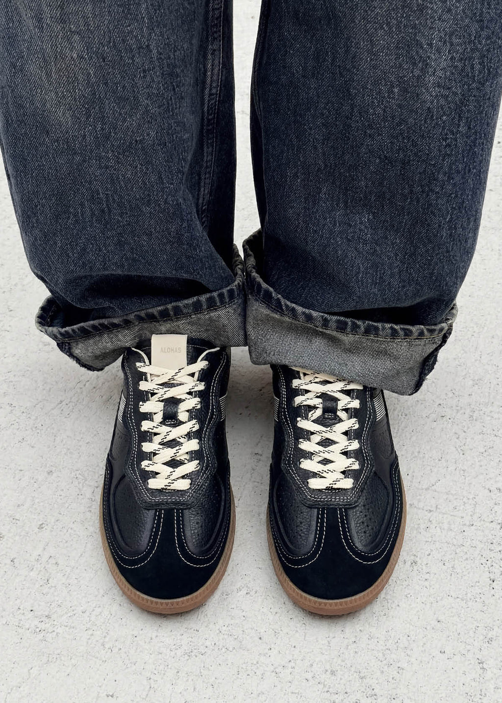 Tb.490 Rife Grain Black & Cream Leather Sneakers