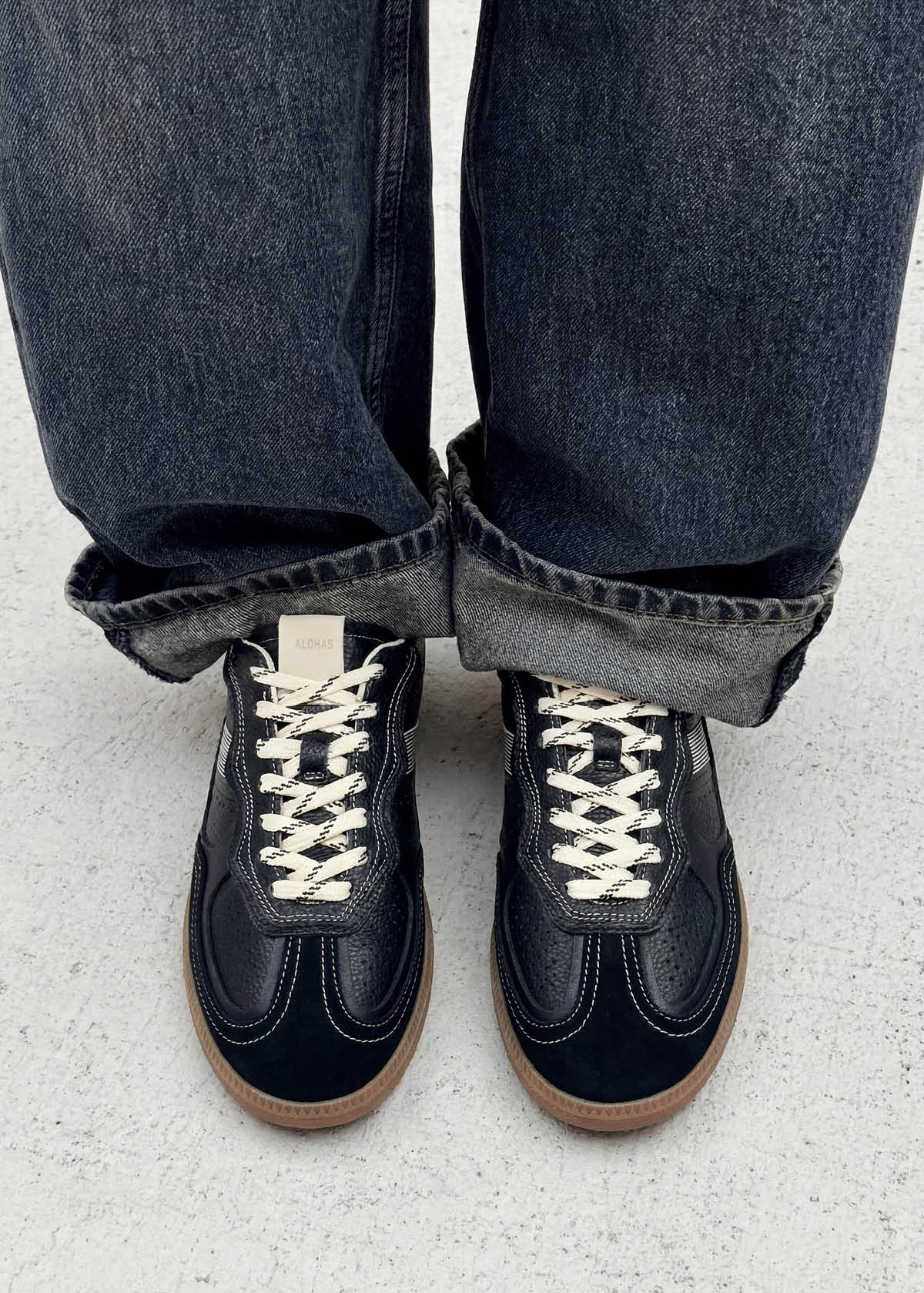 Tb.490 Rife Grain Black & Cream Leather Sneakers
