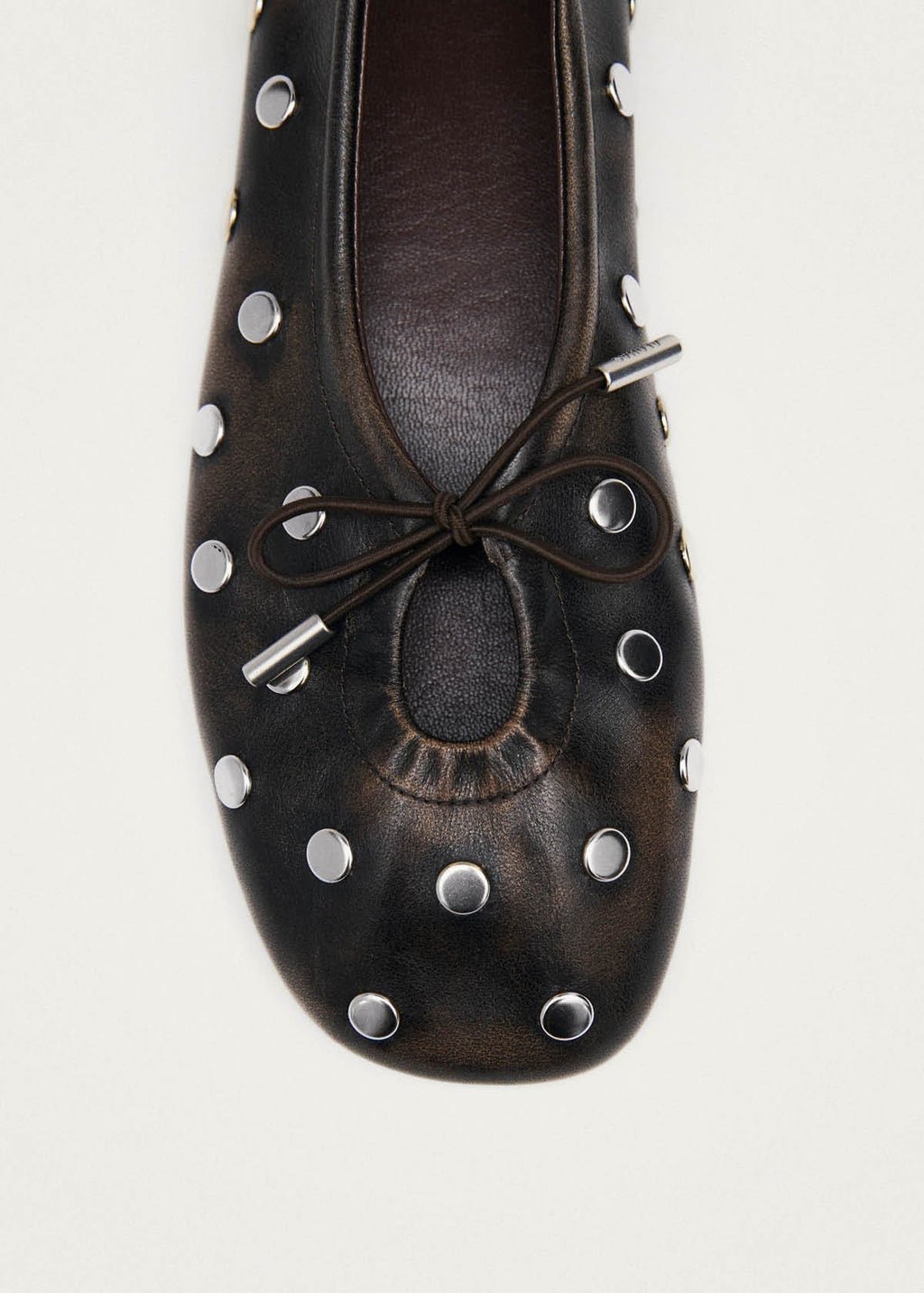Rosalind All Studs Vintage Effect Brown Leather Ballet Flats