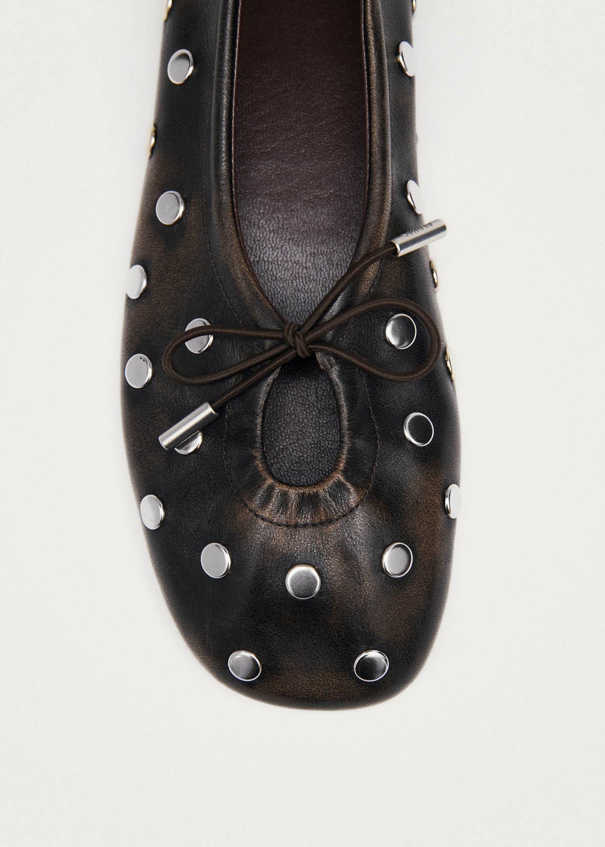 Rosalind All Studs Vintage Effect Brown Leather Ballet Flats