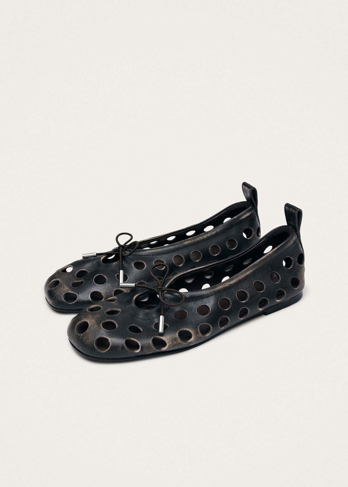 Rosalind Cut Out Vintage Effect Brown Leather Ballet Flats
