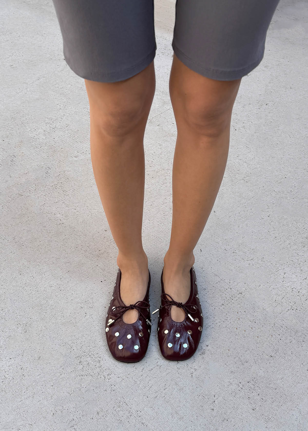 Rosalind All Studs Patent Burgundy Leather Ballet Flats
