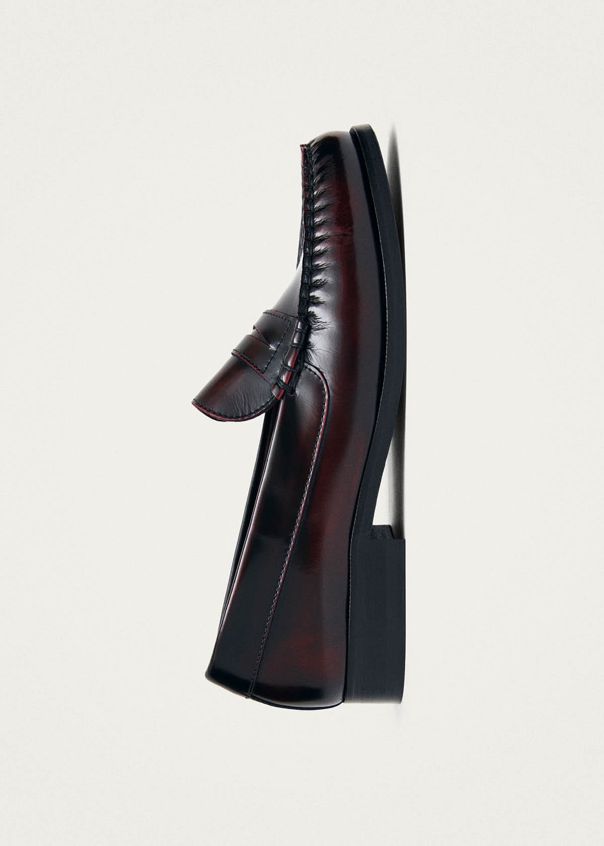 Rivet Vintage Effect Burgundy Leather Loafers
