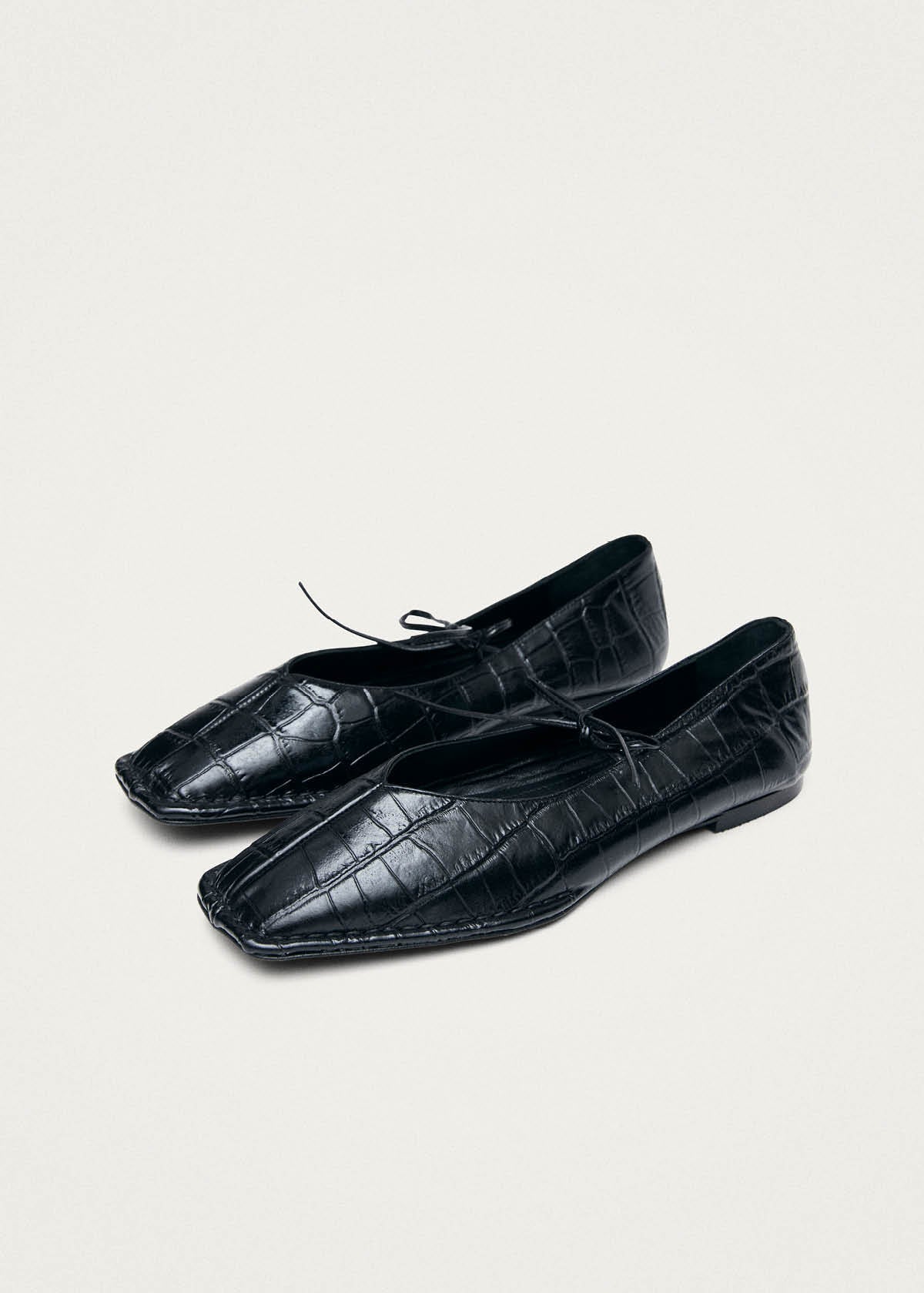 Sway Croco Black Leather Ballet Flats