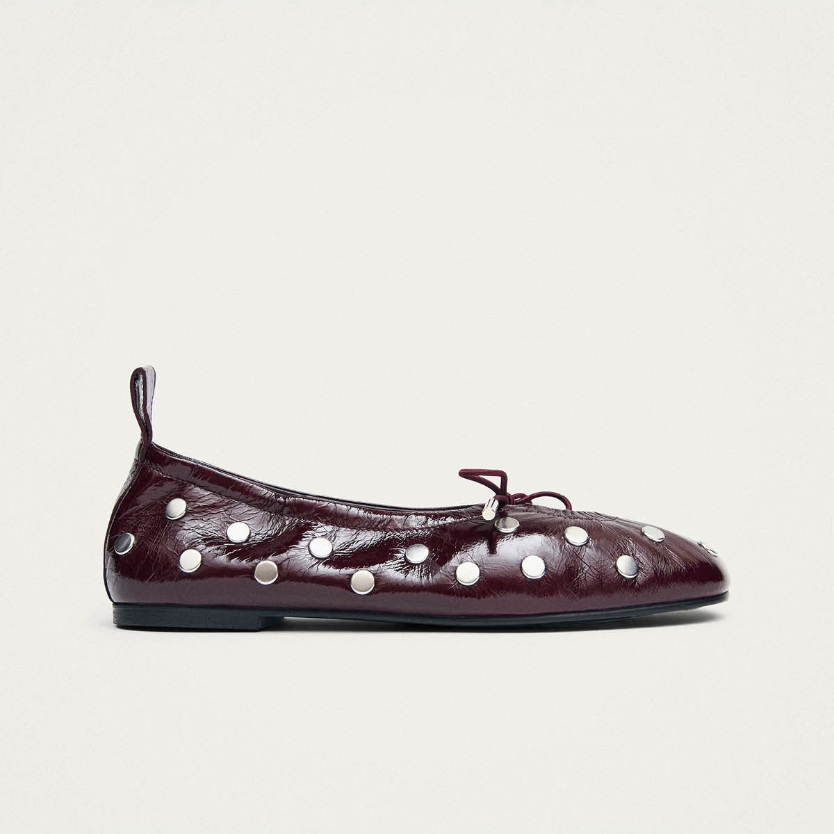 Rosalind All Studs Patent Burgundy Leather Ballet Flats
