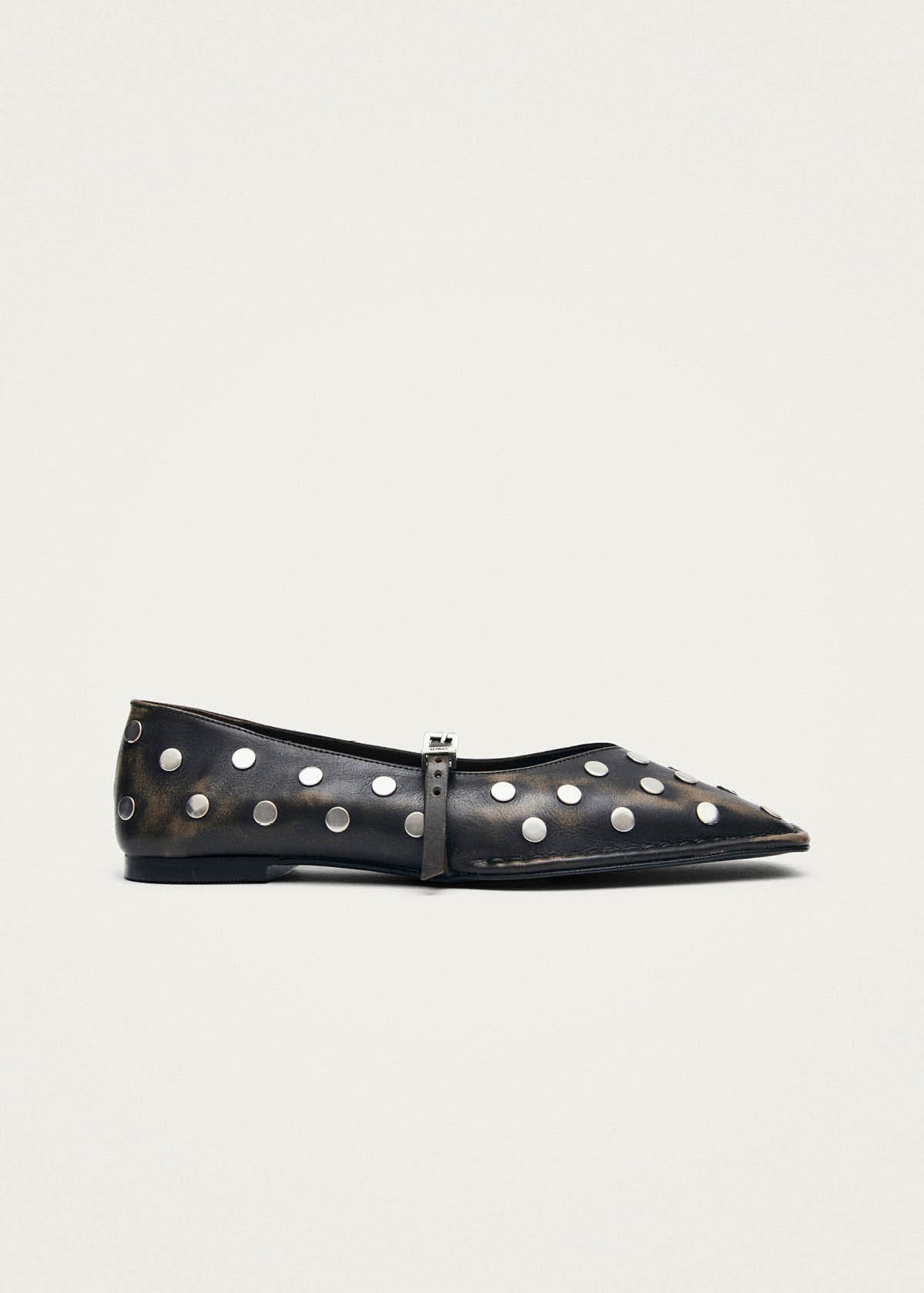 Sway All Studs Vintage Effect Dark Brown Leather Ballet Flats