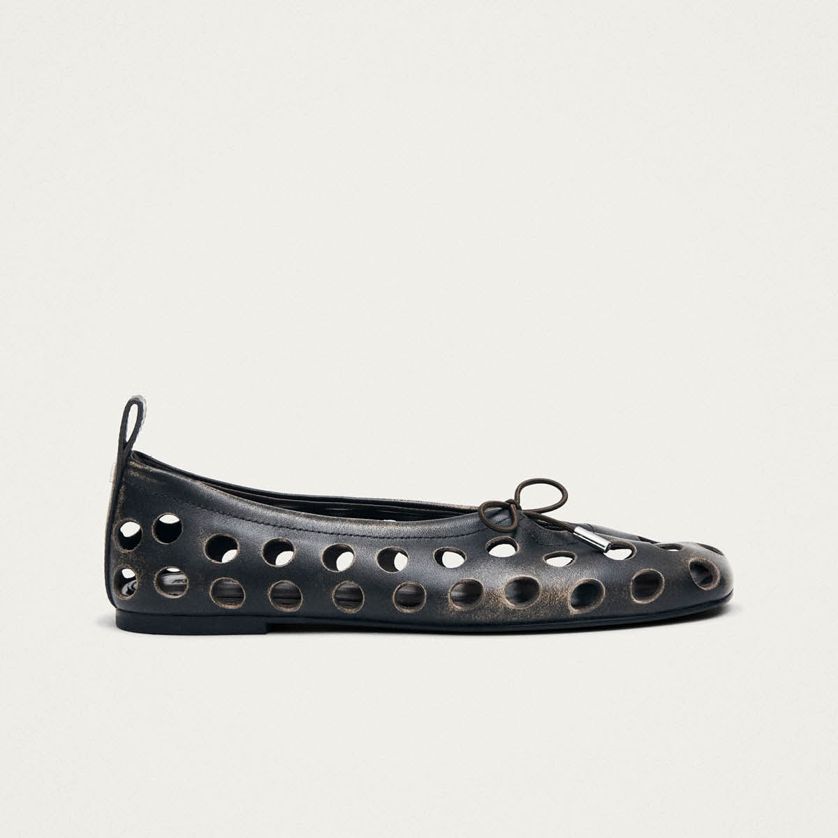 Rosalind Cut Out Vintage Effect Brown Leather Ballet Flats