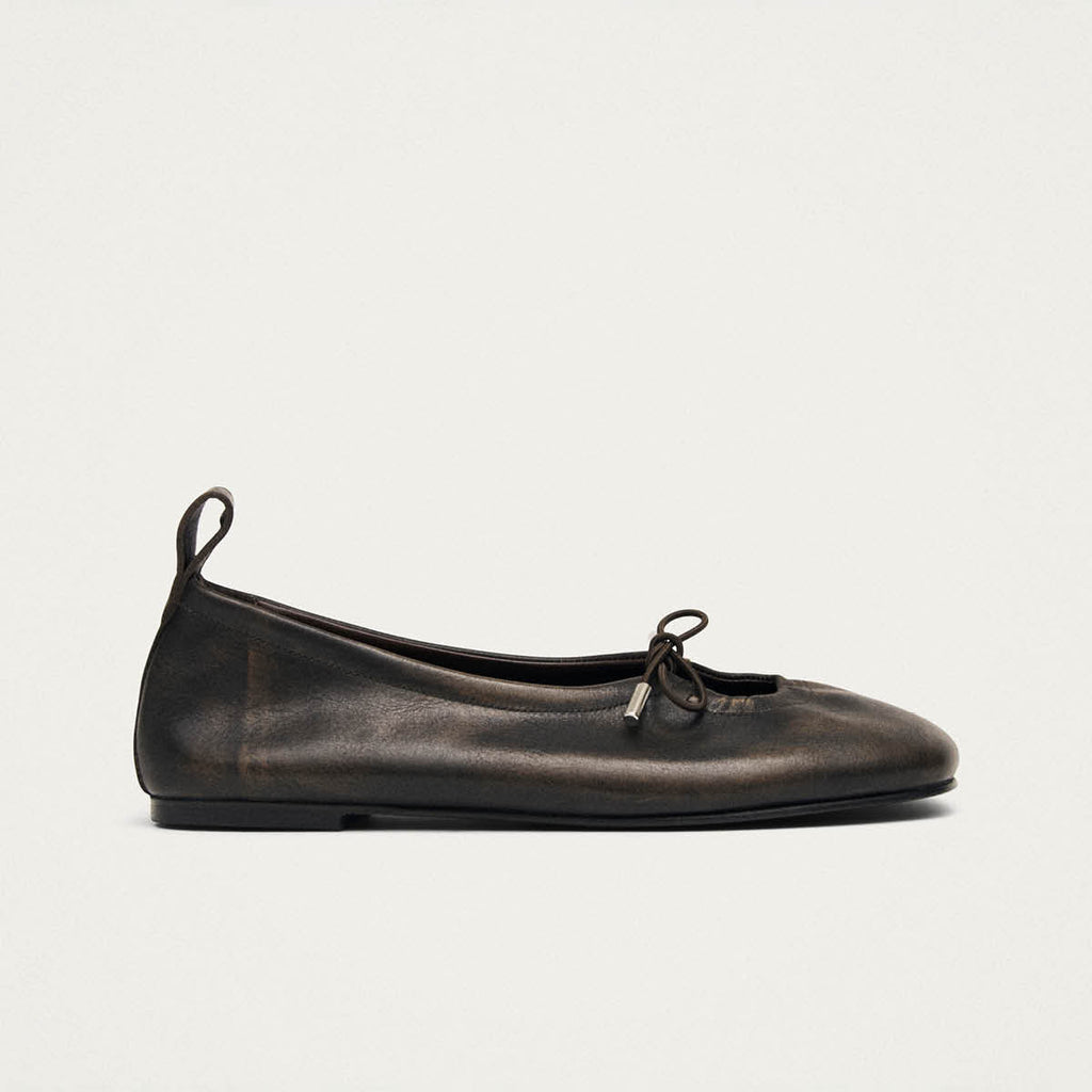 Rosalind Vintage Effect Brown Leather Ballet Flats