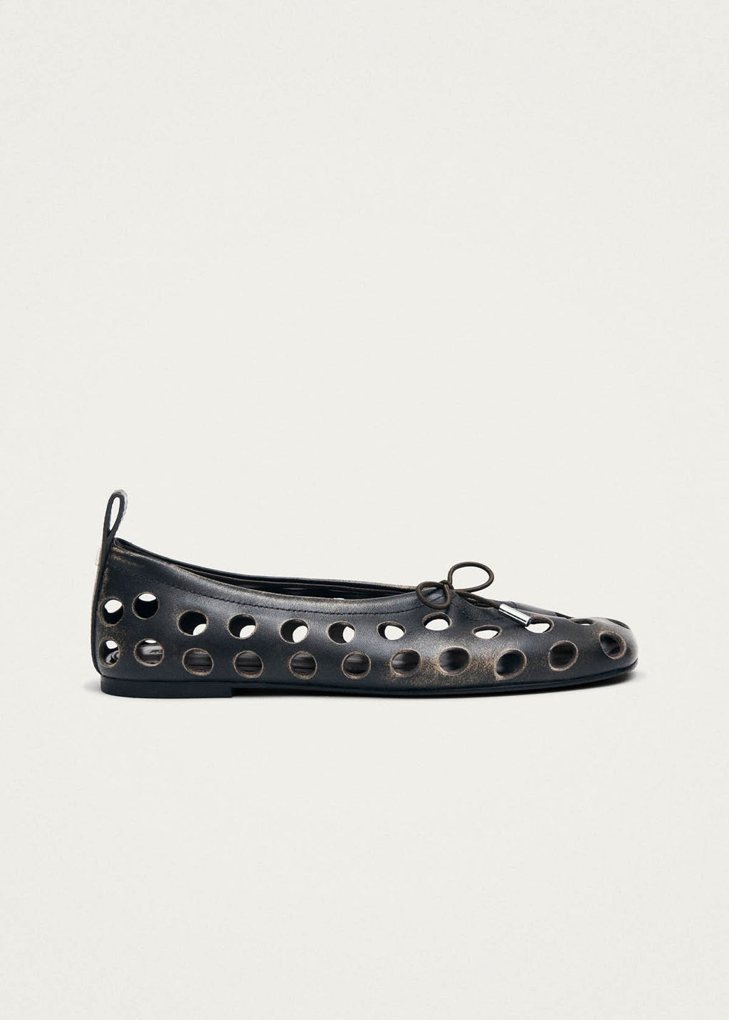 Rosalind Cut Out Vintage Effect Brown Leather Ballet Flats