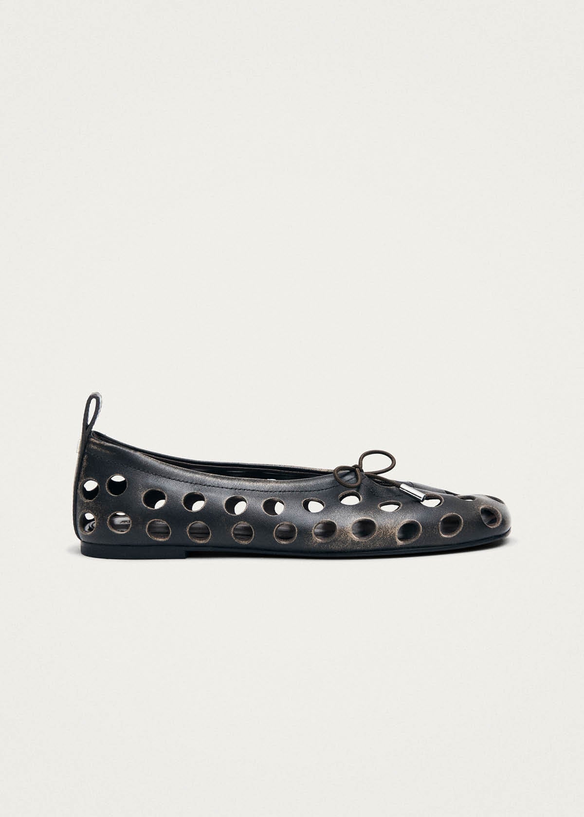 Rosalind Cut Out Vintage Effect Brown Leather Ballet Flats