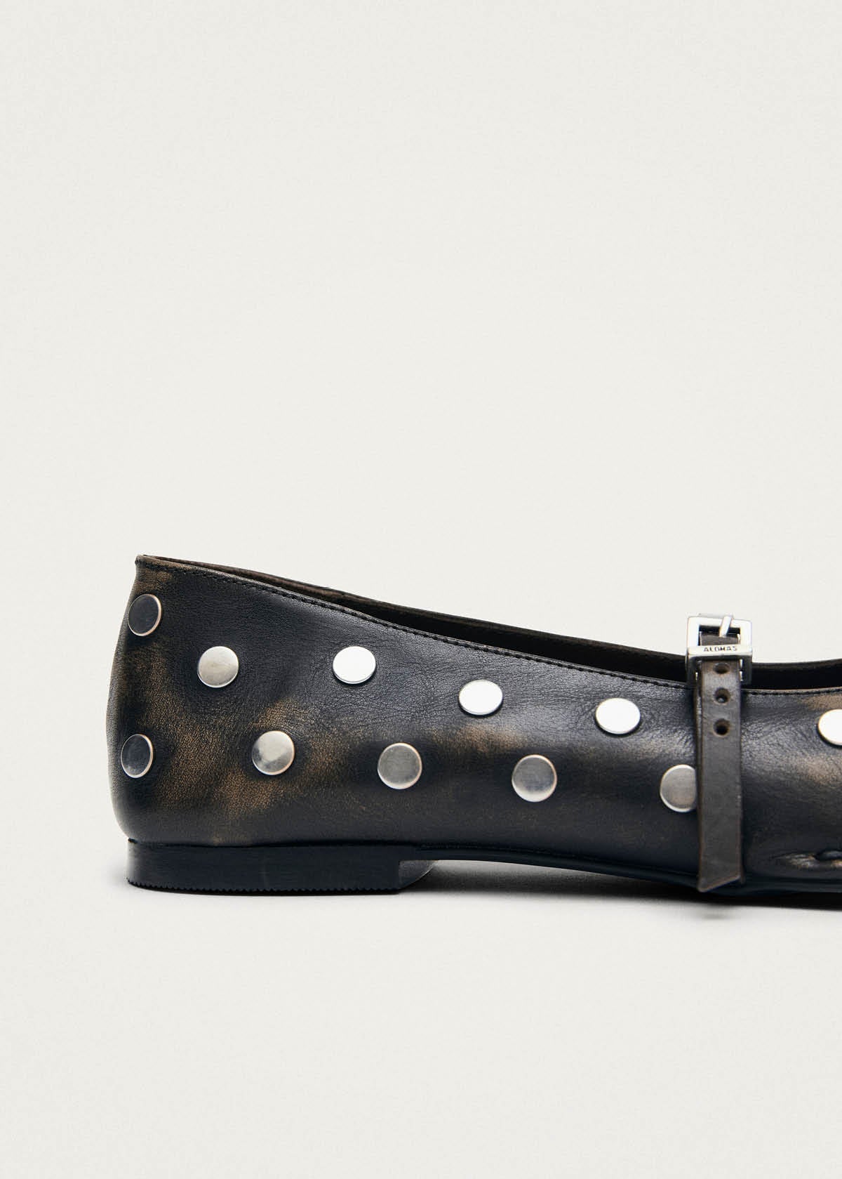 Sway All Studs Vintage Effect Dark Brown Leather Ballet Flats