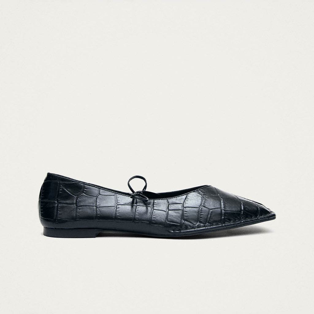 Sway Croco Black Leather Ballet Flats