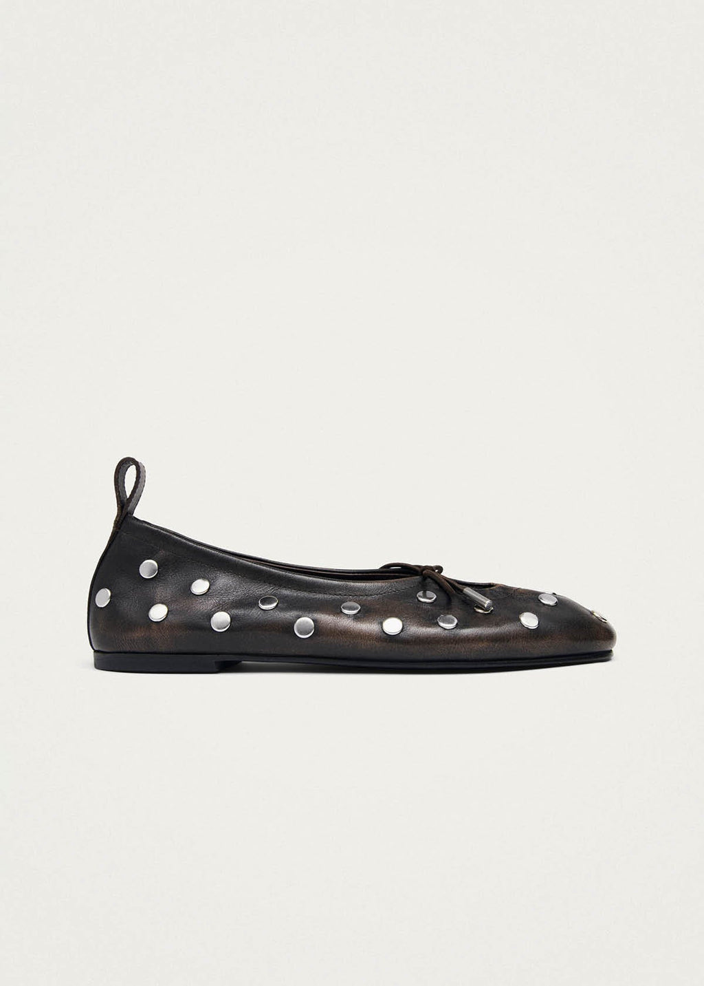 Rosalind All Studs Vintage Effect Brown Leather Ballet Flats