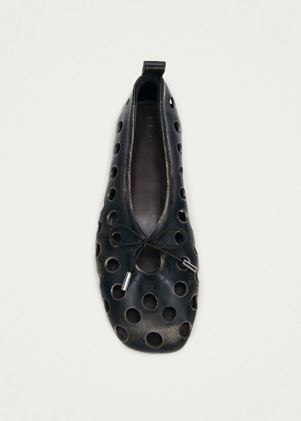 Rosalind Cut Out Vintage Effect Brown Leather Ballet Flats