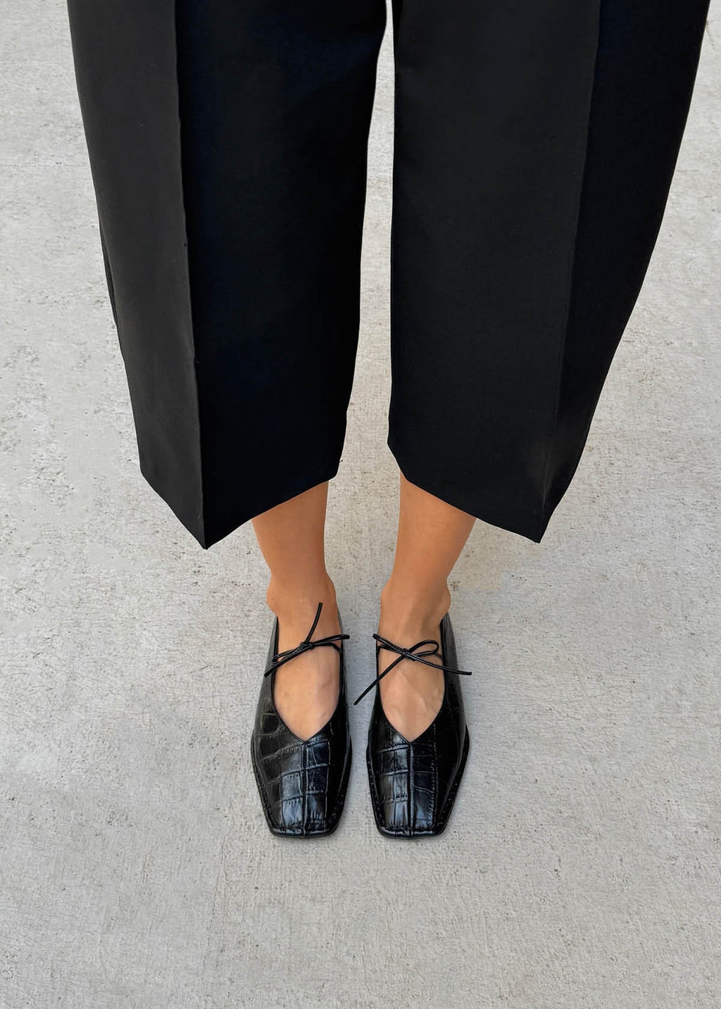Sway Croco Black Leather Ballet Flats