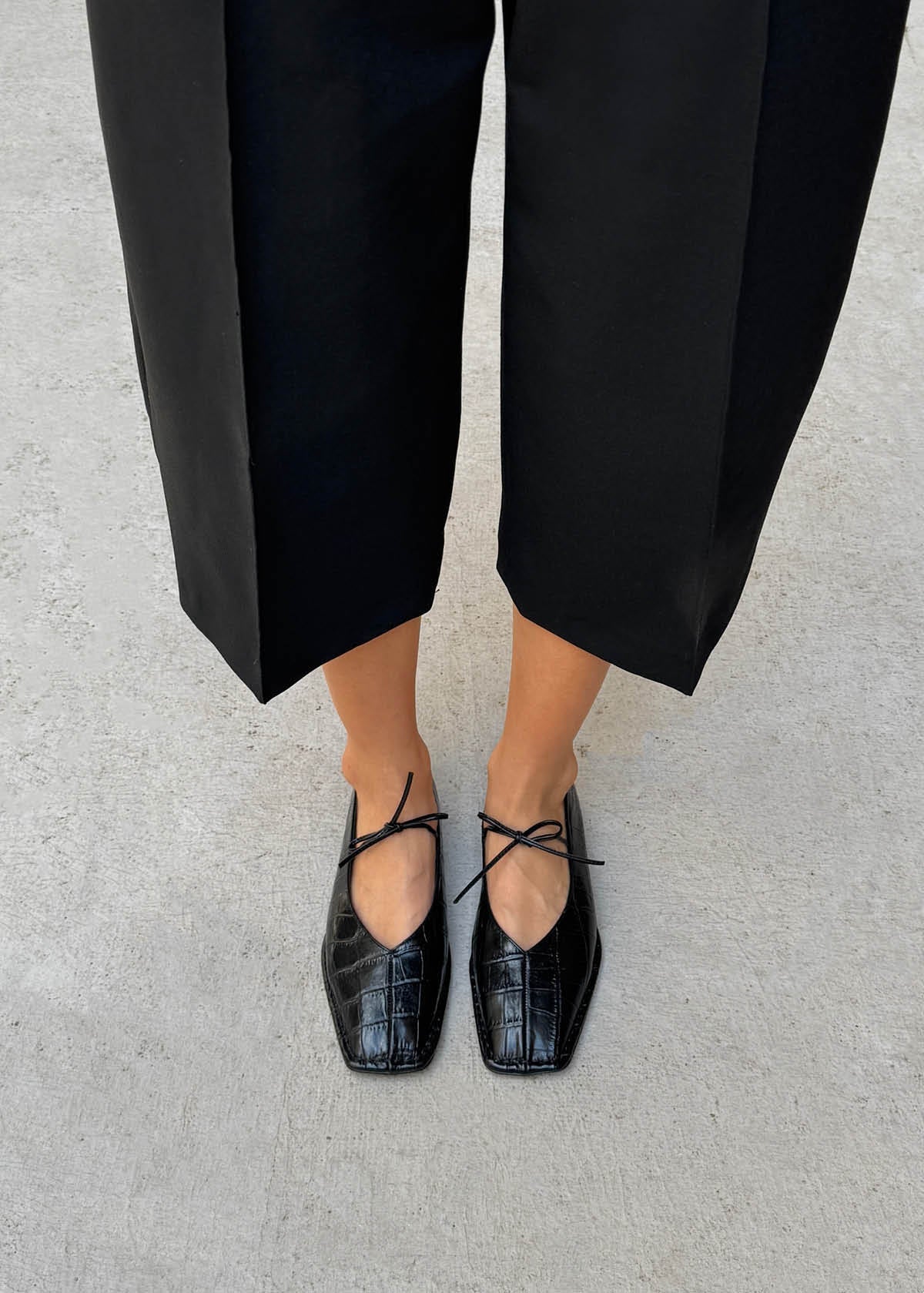 Sway Croco Black Leather Ballet Flats